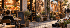 Goldene Gasse mit Café und Geschäften